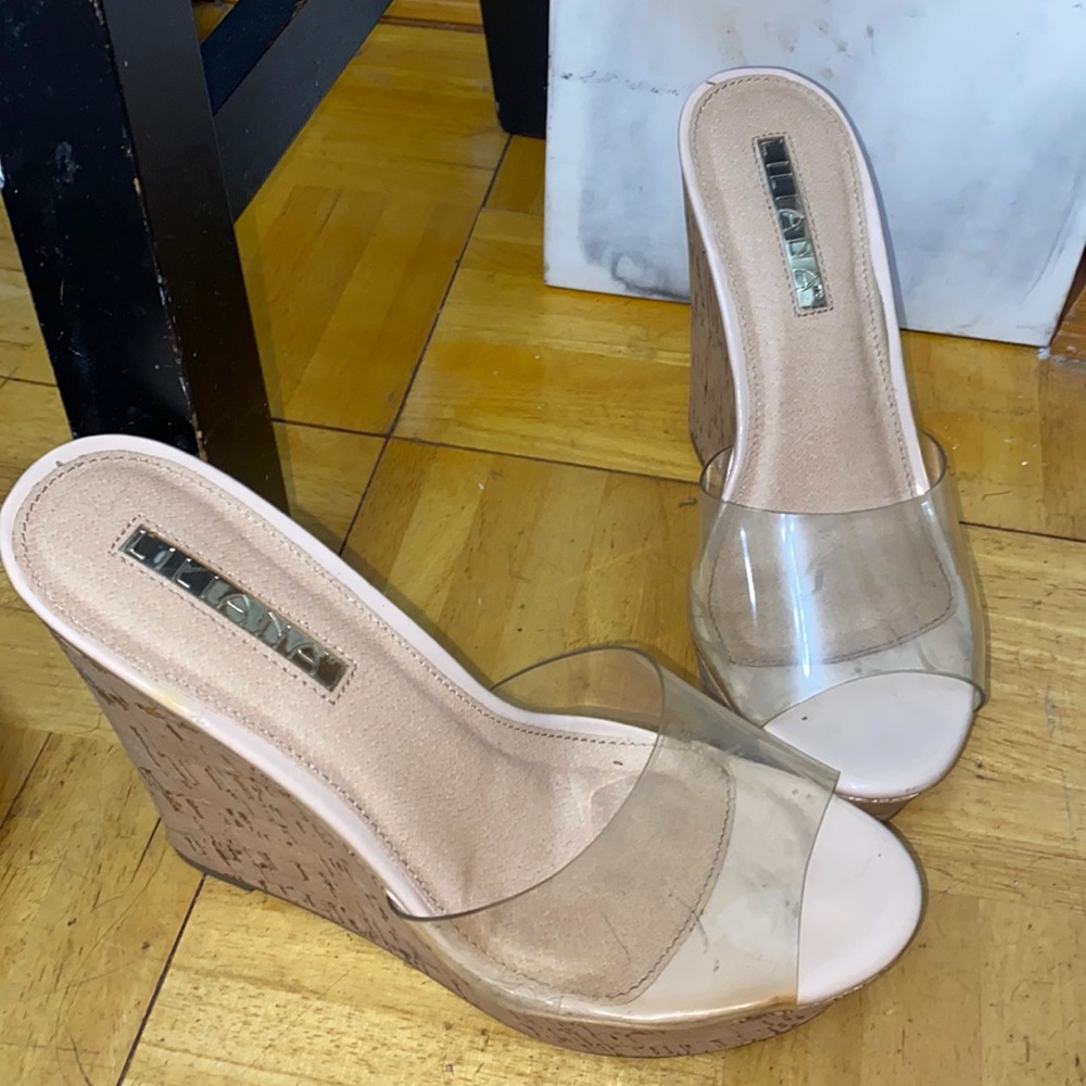 Cork Wedges with clear band